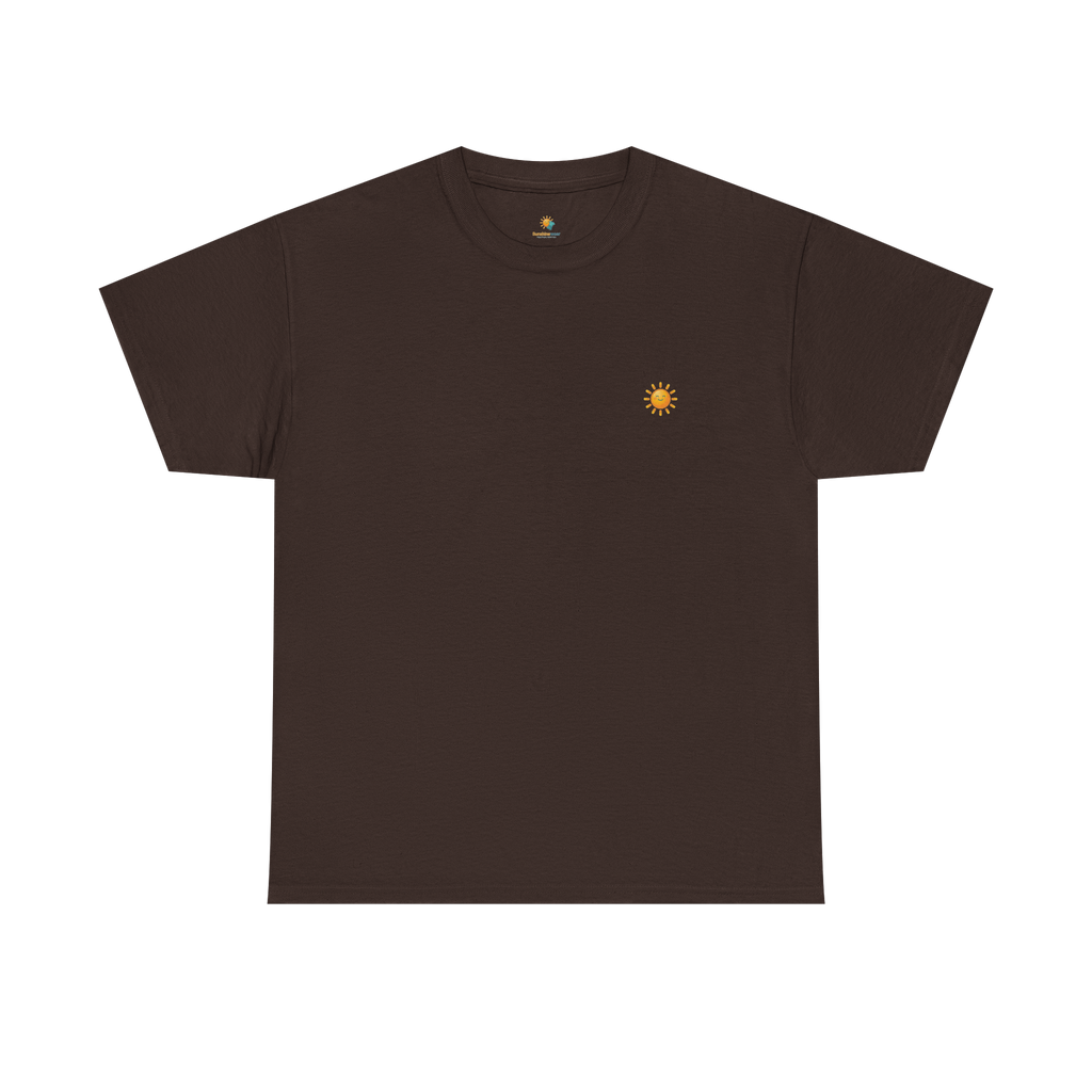 Sunshine-Shirt Dark Chocolate – Frontalansicht mit Sonnenlogo