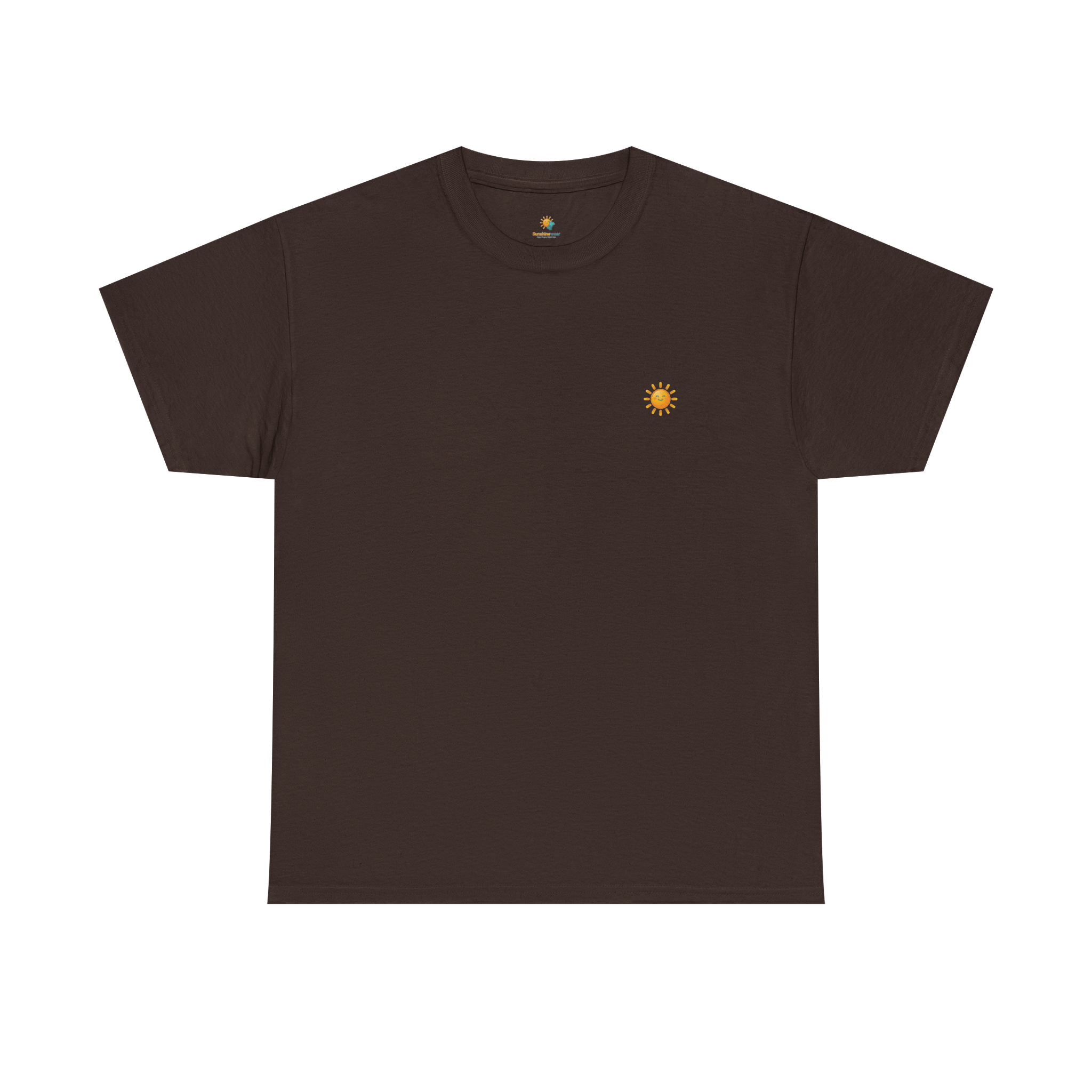 Sunshine-Shirt Dark Chocolate – Frontalansicht mit Sonnenlogo