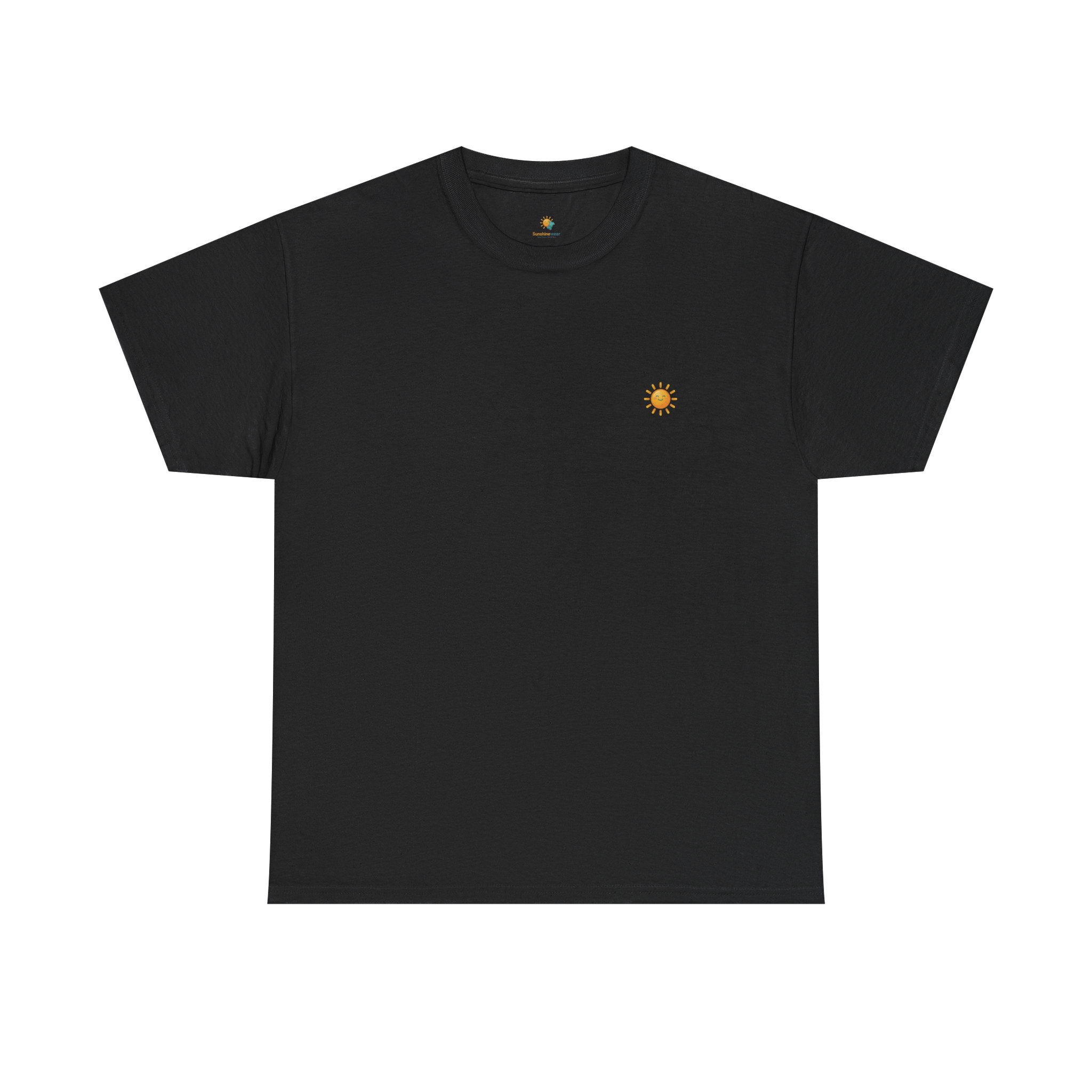 Sunshine-Shirt Black – Frontalansicht mit Sonnenlogo