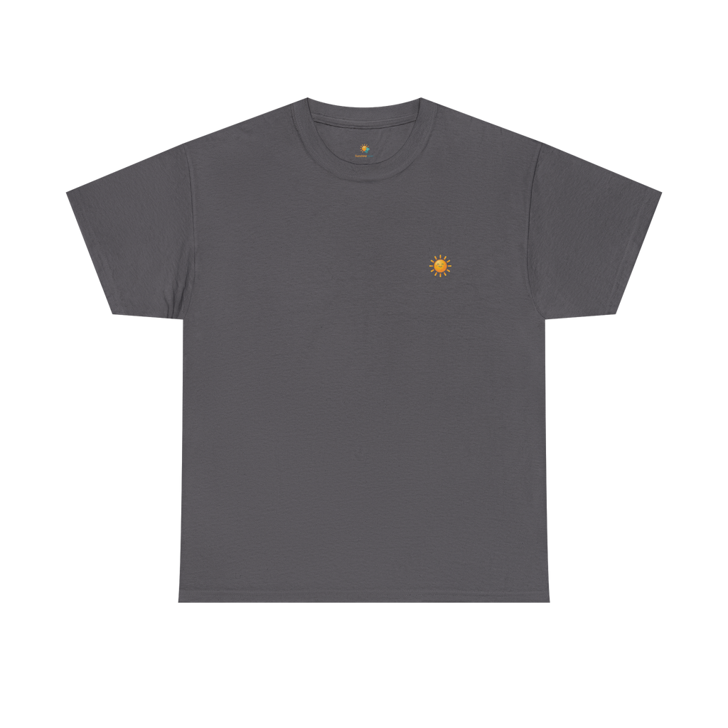 Sunshine-Shirt Charcoal – Frontalansicht mit Sonnenlogo
