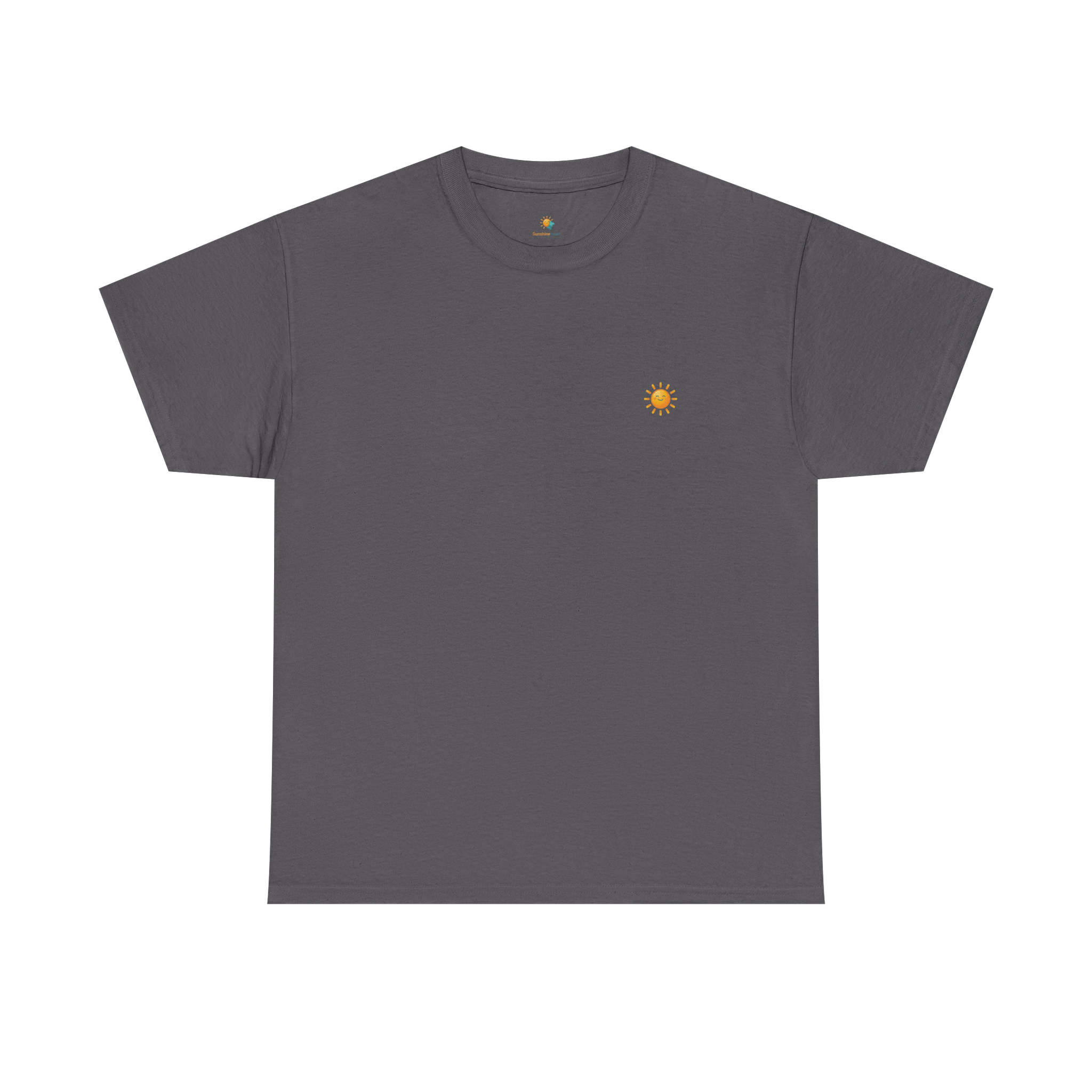 Sunshine-Shirt Charcoal – Frontalansicht mit Sonnenlogo