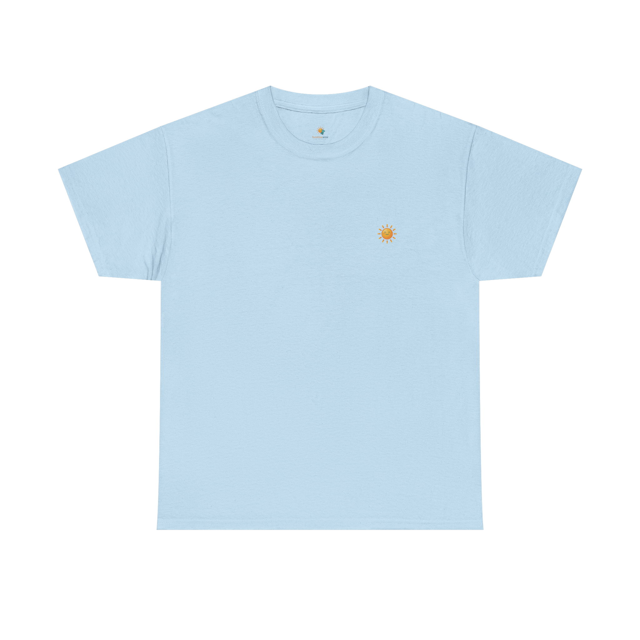 Sunshine-Shirt Hellblau – Frontalansicht mit Sonnenlogo