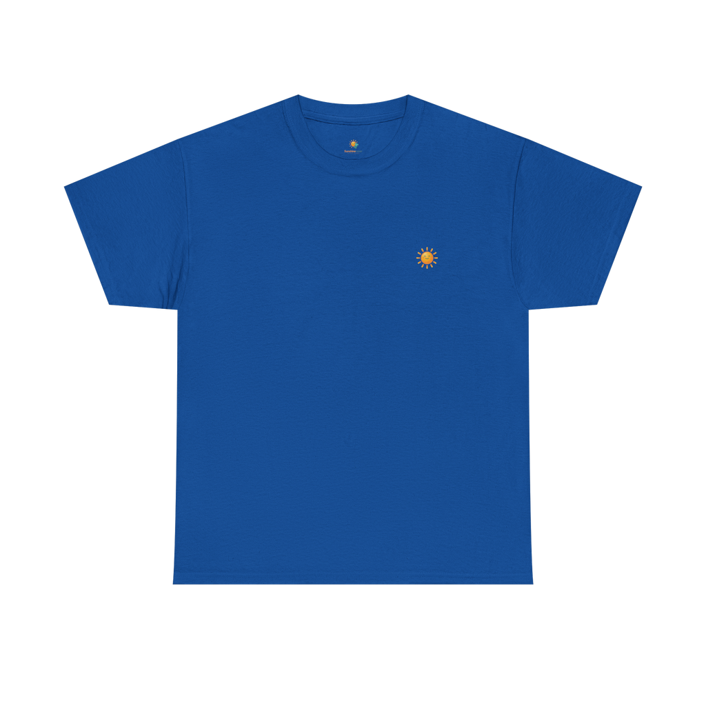 Sunshine-Shirt Dunkelblau – Frontalansicht mit Sonnenlogo