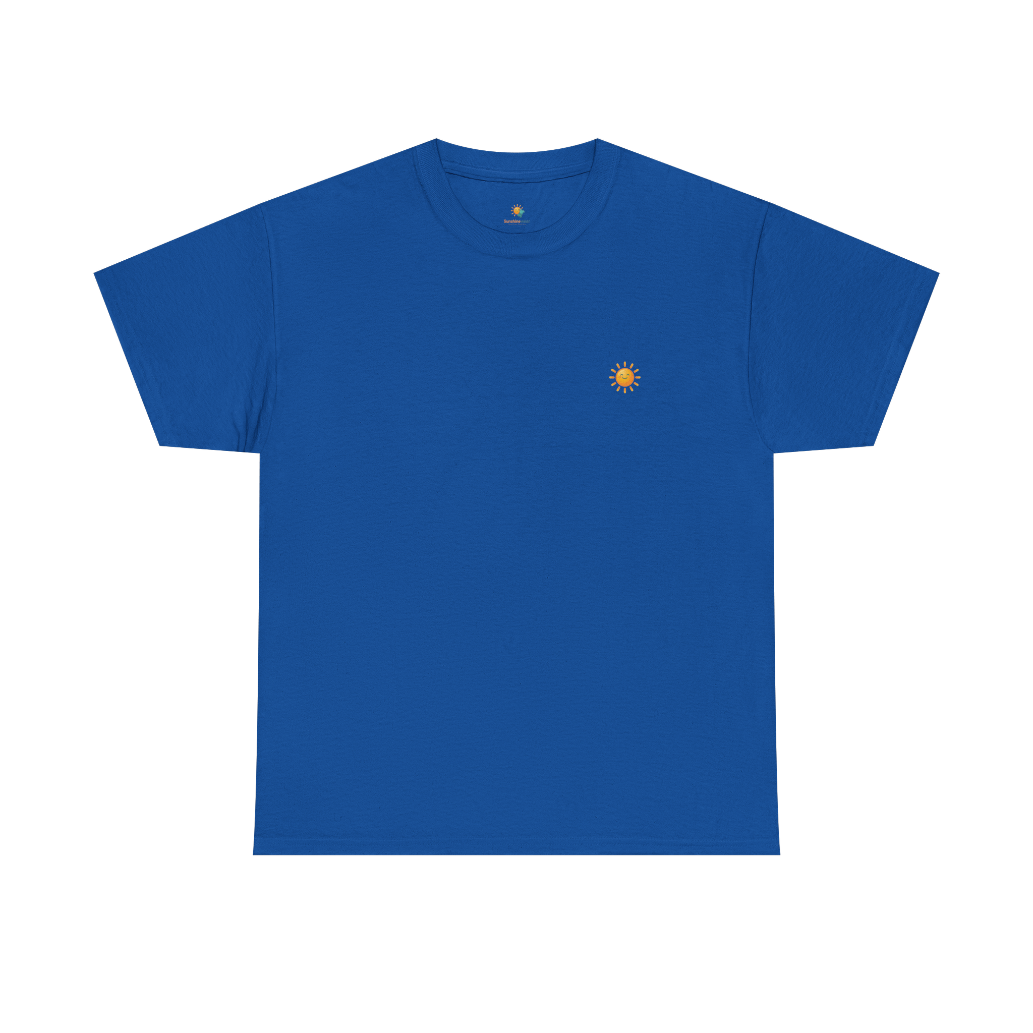 Sunshine-Shirt Dunkelblau – Frontalansicht mit Sonnenlogo