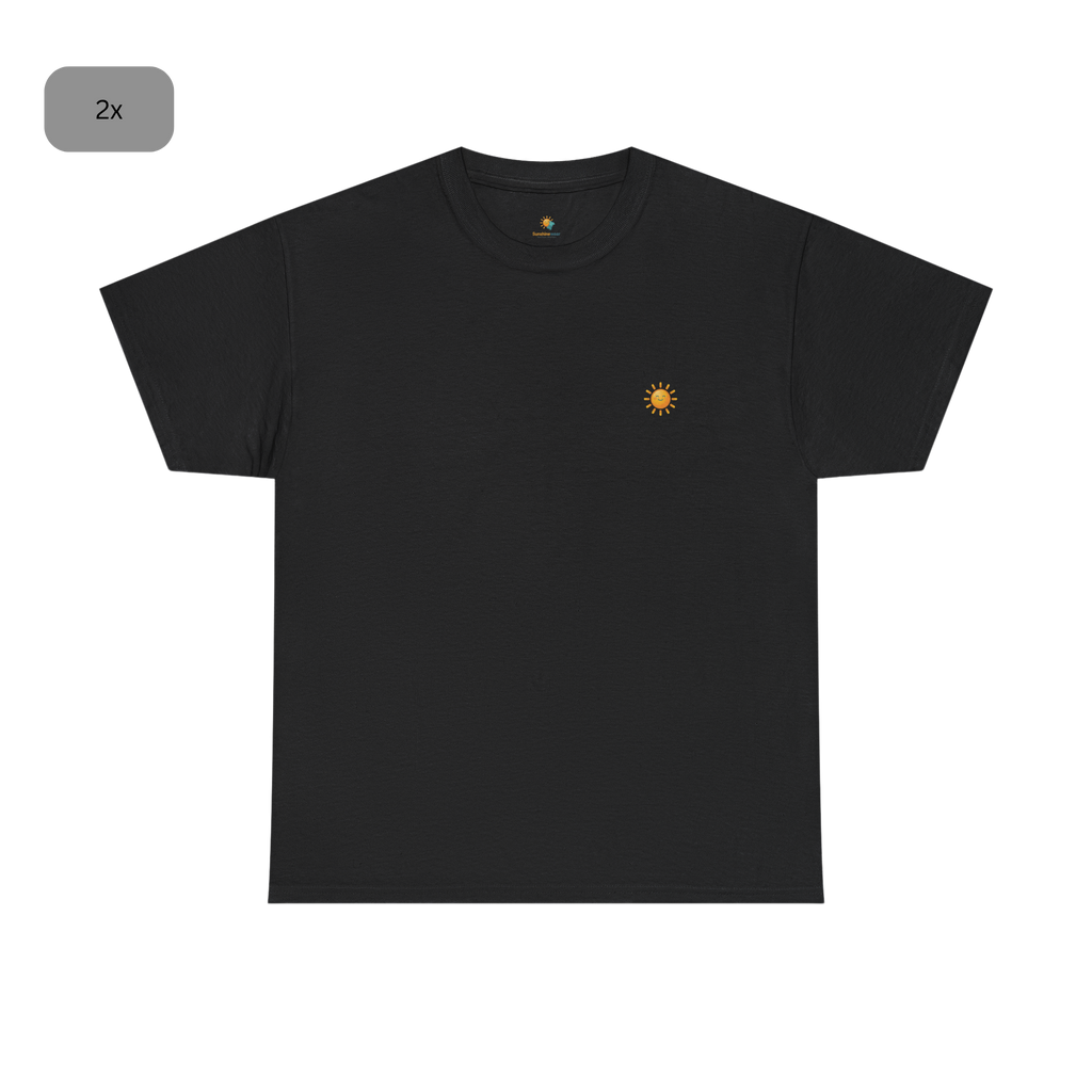 Sunshine-Shirt Black Doppelpack – Frontalansicht mit Sonnenlogo