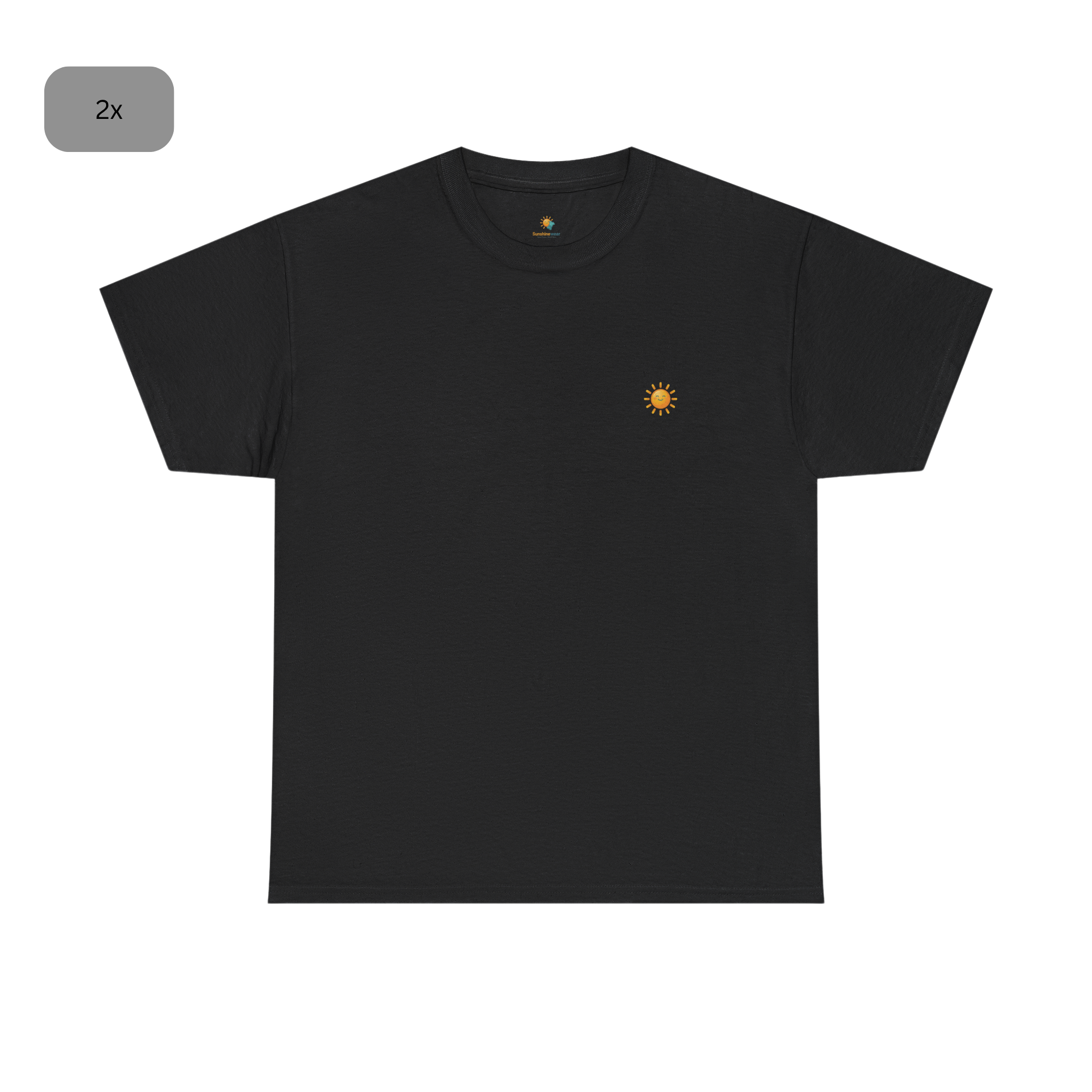 Sunshine-Shirt Black Doppelpack – Frontalansicht mit Sonnenlogo
