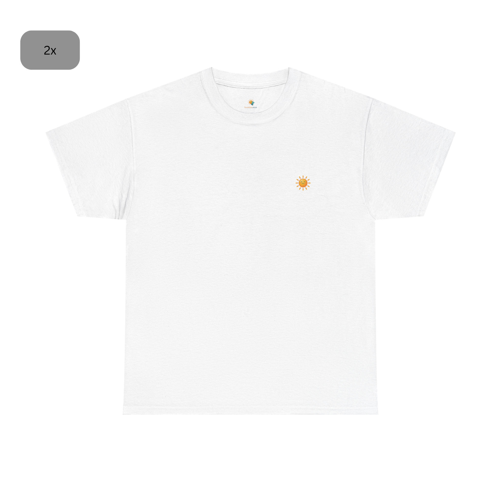 Sunshine-Shirt Weiß Doppelpack – Frontalansicht mit Sonnenlogo