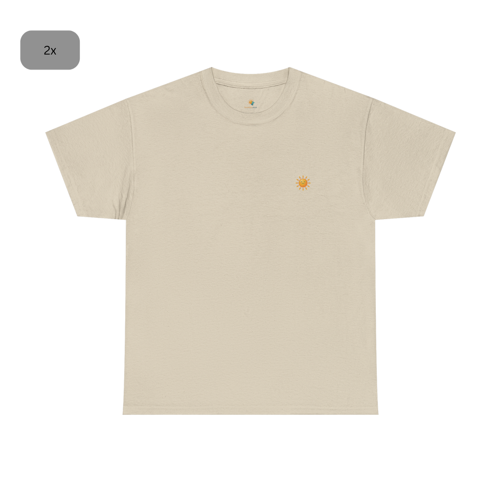 Sunshine-Shirt Sand Doppelpack – Frontalansicht mit Sonnenlogo