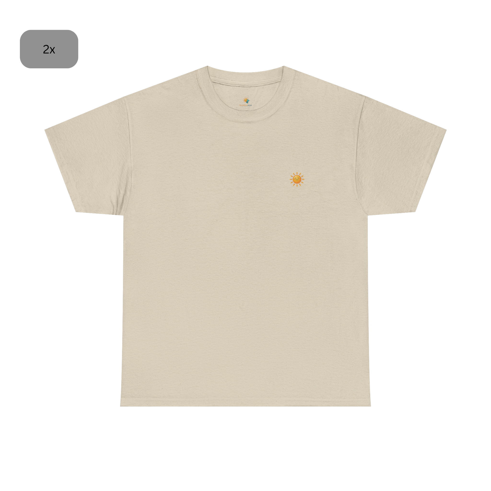 Sunshine-Shirt Sand Doppelpack – Frontalansicht mit Sonnenlogo