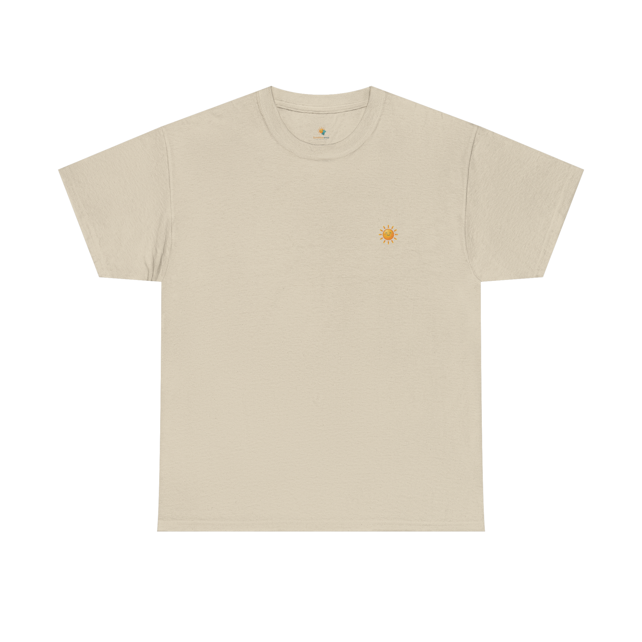 Sunshine-Shirt Sand – Frontalansicht mit Sonnenlogo
